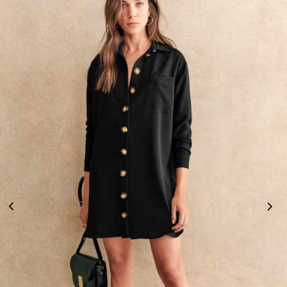 Sezane Black Dress with Gold Buttons